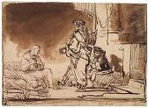 Joseph Interpreting The Dreams Of His Fellow Prisoners<</b> by Harmenszoon van Rijn Rembrandt