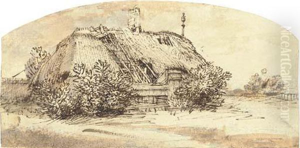 A Ruined Thatched Cottage Overgrown With Bushes - view 1