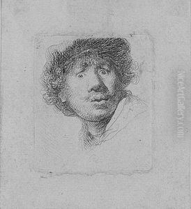 Self Portrait In A Cap, 
Open-mouthed (bartsch, Holl.320; Hind 32; Bjorklund &amp; Barnard 30-0) by Harmenszoon van Rijn Rembrandt