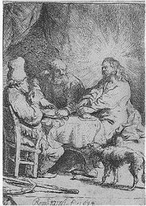 Christ At Emmaus: The Smaller Plate (b., Holl.88; H.121; Bb.34-k) by Harmenszoon van Rijn Rembrandt
