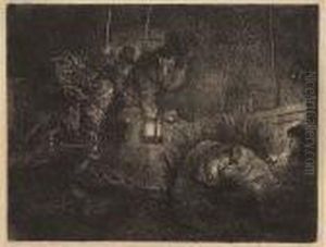 The Adoration Of The Shepherds: Night Piece<</b> by Harmenszoon van Rijn Rembrandt