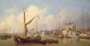 The Thames and the Tower of London supposedly on the Kings Birthday, 1771