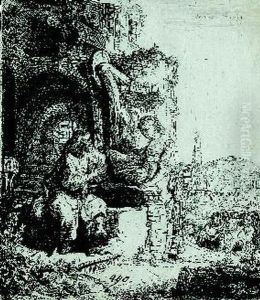 Christus Und Die Samariterin. by Harmenszoon van Rijn Rembrandt