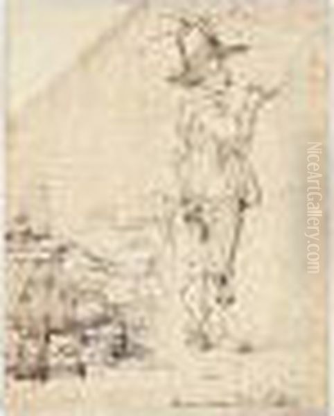 A Man Standing By A Table, Smoking A Pipe. - view 1
