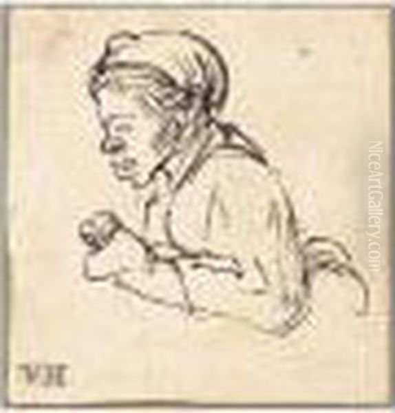 Study Of A Woman, Half-length, Facing Left, Holding A Hen. - view 1