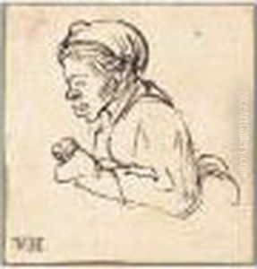 Study Of A Woman, Half-length, Facing Left, Holding A Hen. by Harmenszoon van Rijn Rembrandt