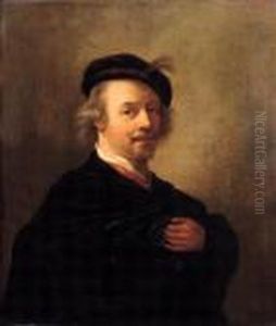 Portrait Of The Artist, Small Half Length, Wearing A Black Cape Andfeathered Cap by Harmenszoon van Rijn Rembrandt