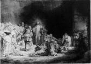 Christ Healing The Sick. 'the Hundred Guilder Print' (b., Holl. 74;h. 236) by Harmenszoon van Rijn Rembrandt