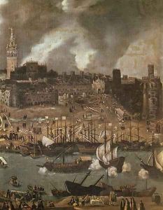 An Expedition Setting out from Seville for America in 1498 by Alonso Sanchez Coello