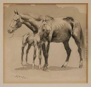 Mare And Colt by Frederic Remington