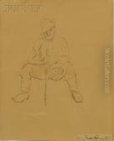 Seated Man Holding A Walking Stick - view 1