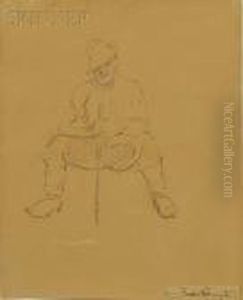 Seated Man Holding A Walking Stick by Frederic Remington