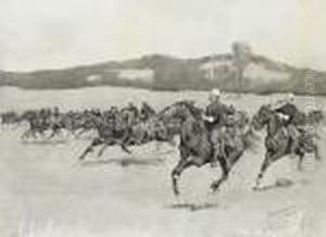 Battery K At Drill In The Berkshire Hills, Massachusetts by Frederic Remington