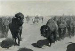 Lane Through The Buffalo Herd by Frederic Remington