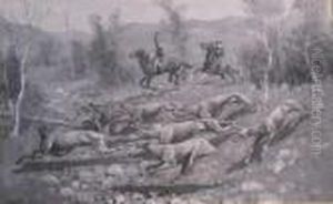 Running A Coyote With Hounds In Southern California by Frederic Remington