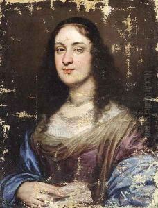 Portrait of a lady, half-length, in a violet and blue dress
