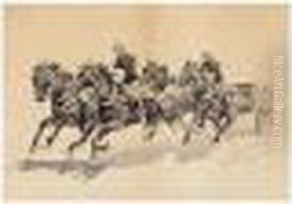 Team Of Calvary Horses Pulling A Caisson - view 1