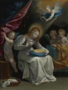 The Virgin Sewing, Accompanied By Four Angels, Known As La Couseuse by Guido Reni