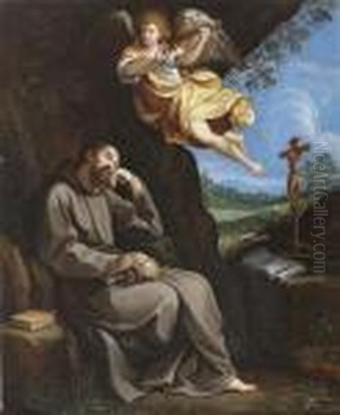 Saint Francis In Contemplation, With A Music-making Angel - view 1