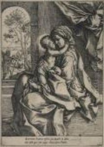 Madonna And Child With St . Joseph In The
Background by Guido Reni
