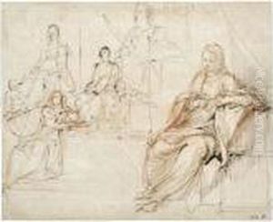 A Sheet Of Studies For A Seated Virgin by Guido Reni