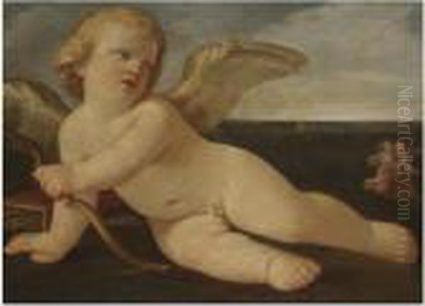 Cupid Resting With A Woman Chasing A Man In The Background - view 1