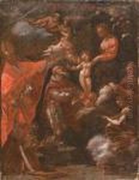 Vierge A L'enfant Avec Un Saint
Eveque, Un Saint Agenouille (saintcharles Borromee Et Saint Philipe Neri
), Et Deux Musiciennessacrees (etude) - view 1