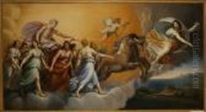 Sec. Xix. "carro Dell' Aurora". Olio Su Tela, Cm. 103x190, Corredato Da Cornice by Guido Reni