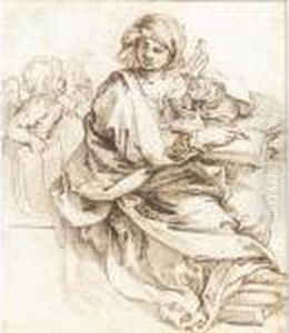Sibyl Writing A Putto To The Left by Guido Reni
