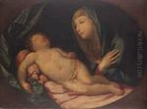 The Madonna And The Sleeping Christ Child, In A Painted Oval by Guido Reni