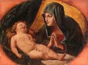 The Madonna And Sleeping Child, In A Painted Oval