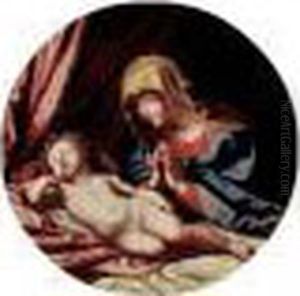 Vierge Veillant Sur L'enfant Jesus Endormi by Guido Reni
