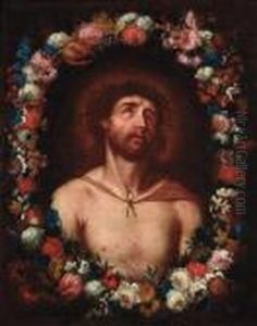 Christ Crowned With Thorns Within A Floral Surround by Guido Reni