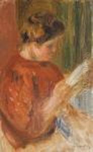 Femme En Rouge Lisant by Pierre Auguste Renoir