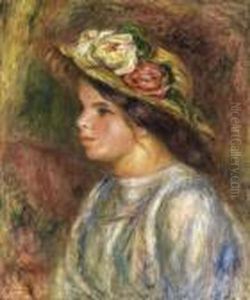 Buste De Femme, Chapeau De Paille Garni