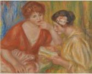 La Lecture, Deux Femmes Aux Corsages Rouge Et Rose