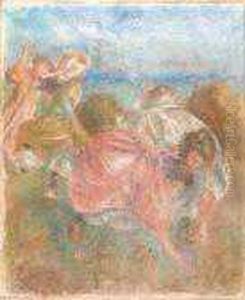 Jeunes Filles Jouant A La Balle Contre by Pierre Auguste Renoir