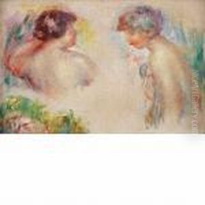 Etude De Deux Nus En Buste Et Esquisse De Femme Etude De Deux Nus En Buste Et Esquisse De Femme