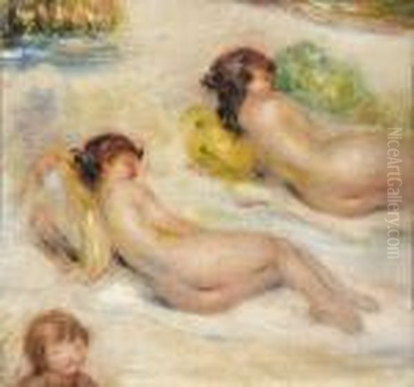 Deux Nus Allonges, Tete D'enfant Et Petit Paysage - view 1