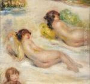 Deux Nus Allonges, Tete D'enfant Et Petit Paysage by Pierre Auguste Renoir