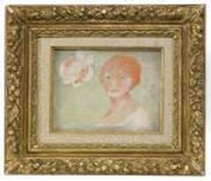 Etude De Jeune Fille Et Fleur by Pierre Auguste Renoir