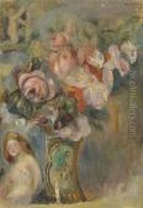 Vase De Fleurs Et Femme by Pierre Auguste Renoir