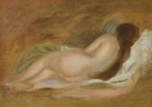 Nu Couche, Vu De Dos, Sur Fond Ocre