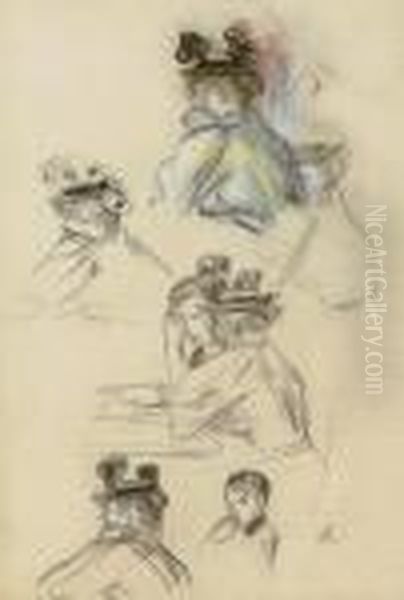 Feuille D'etudes, Couple Assis, Femme Au Chapeau Et Petit Garcon - view 1