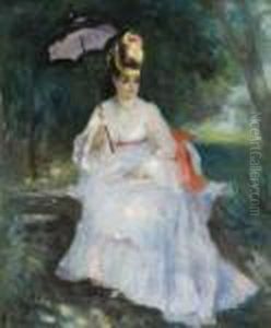 Femme A L'ombrelle Assise Dans Le Jardin (lise Trehot)