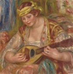 Femme A La Mandoline (andree En Espagnole Avec Un Turban Jaune Etune Mandoline) by Pierre Auguste Renoir