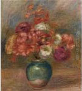 Bouquet De Fleurs Dans Un Vase Vert by Pierre Auguste Renoir