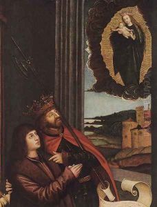 St Ladislas Presents Wladislav II and his Sons to the Virgin (detail) 1511-12