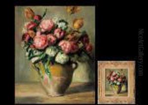 Peonies And Tulips In A Grazed Vase by Pierre Auguste Renoir