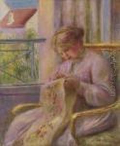 Jeune Femme Brodant A La Fenetre by Pierre Auguste Renoir